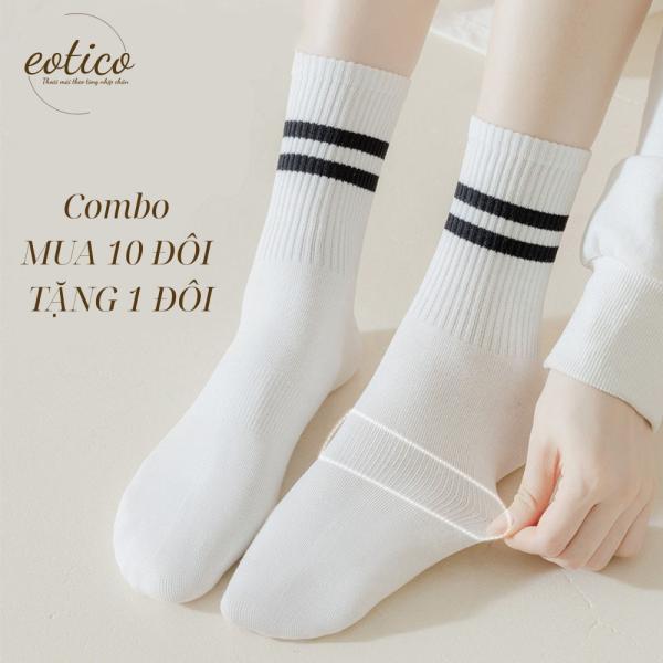 [SET 10 ĐÔI + TẶNG 1] Tất Vớ Nam Nữ 2 Sọc Trắng Đen Thế Thao Unisex Cổ Cao, Cổ Trung, Cổ Thấp LT002